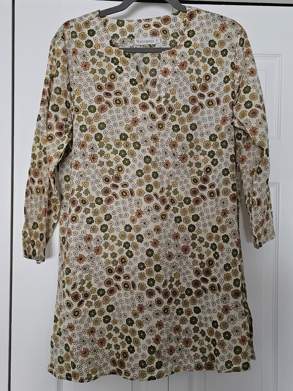Hogan Floral Button-Up Top in Cream, Green & Orange